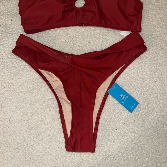 Cupshe Women’s Swim Bikini Set Rust Red Orange Size Medium NWT - Picture 2 of 7